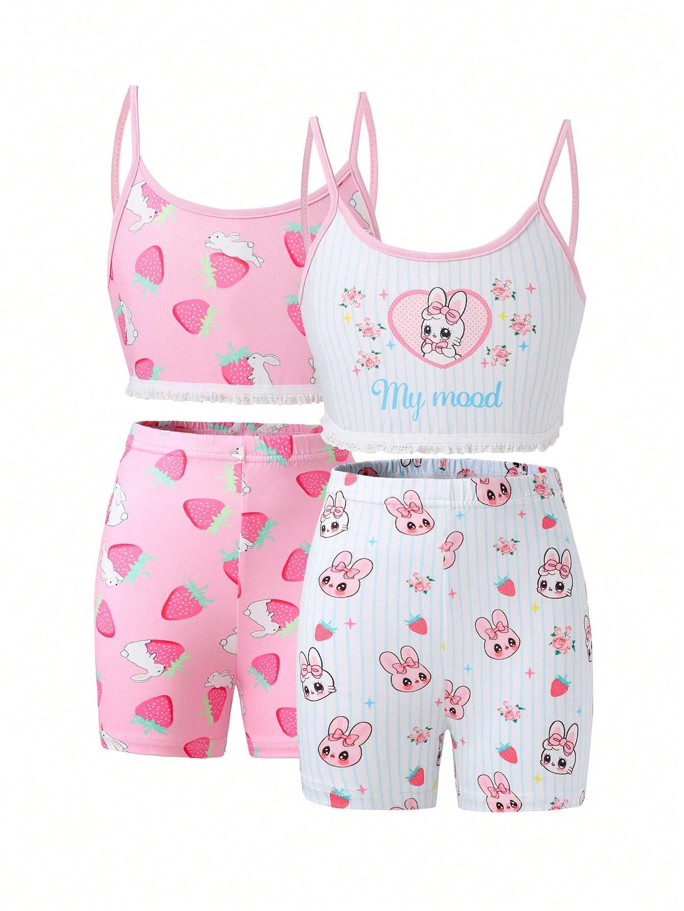 Tween Girl 2pcs Fruit & Veggie Graphic Cami Top & Shorts Set - Medium Stretch, Hand Wash