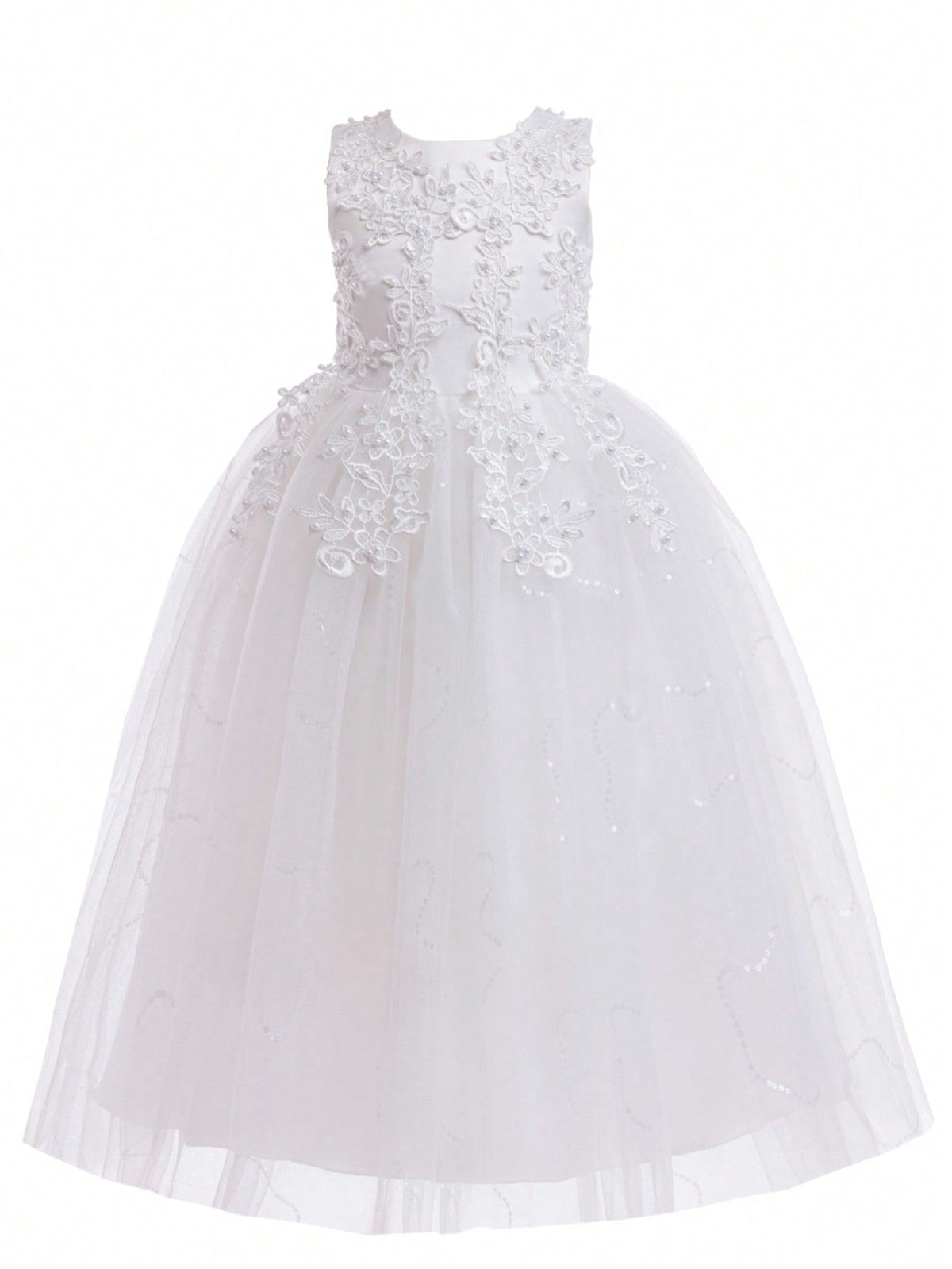 Tween Girl Lace Beaded Party Dress - Sleeveless Fit & Flare Ball Gown