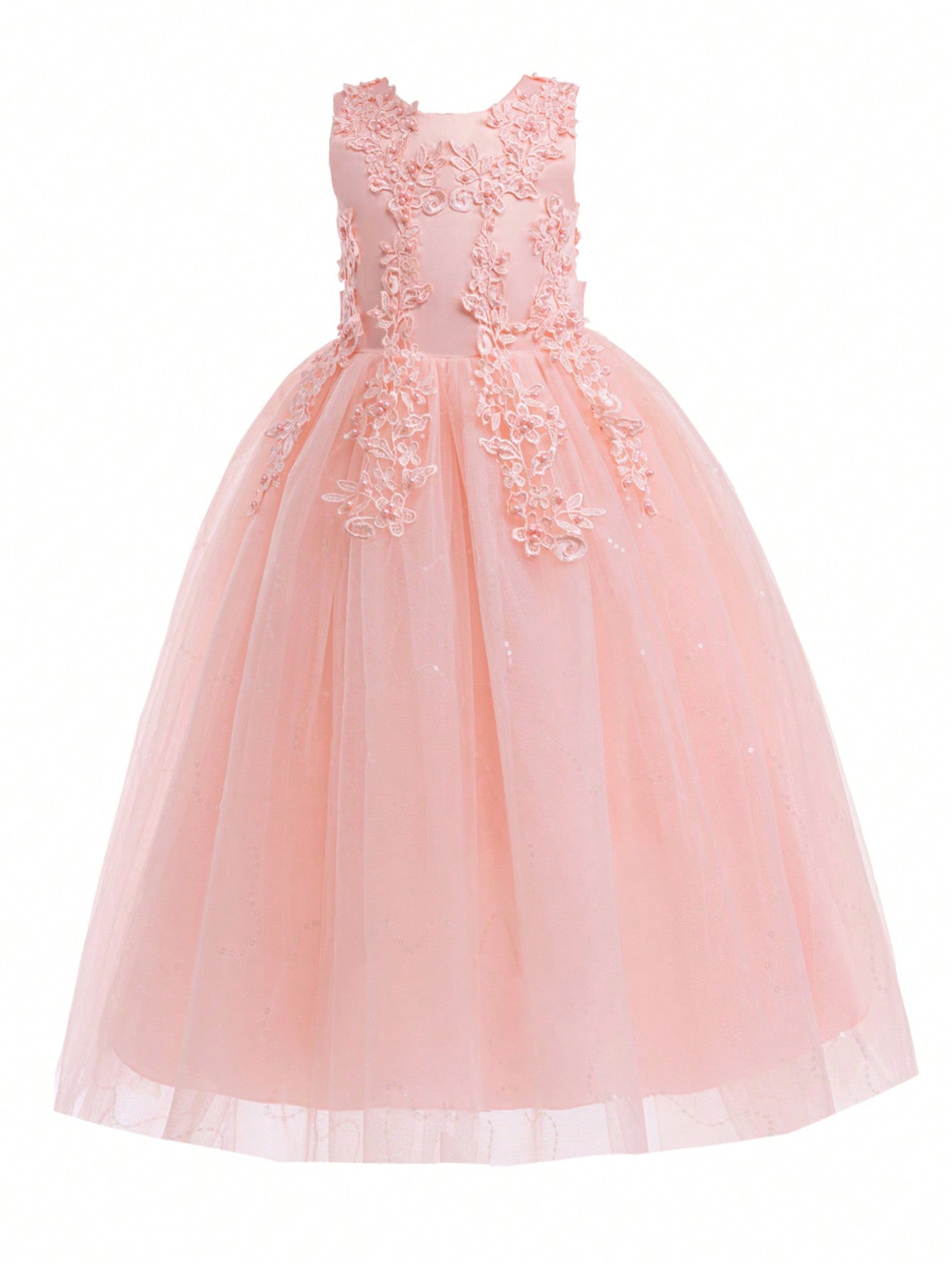 Tween Girl Lace Beaded Party Dress - Sleeveless Fit & Flare Ball Gown