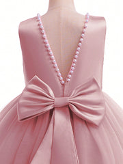 Elegant Tween Girl Backless Princess Dress with Bowknot - Ideal for Parties & Weddings