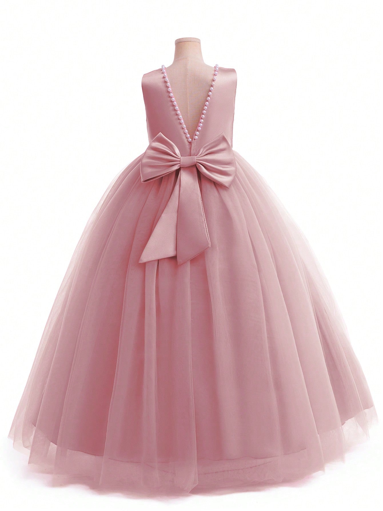 Elegant Tween Girl Backless Princess Dress with Bowknot - Ideal for Parties & Weddings