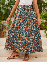 Boho Floral Print Skirt for Tween Girls - Long, Flared, Natural Waist, Vacation Ready