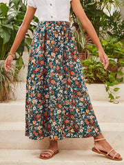 Boho Floral Print Skirt for Tween Girls - Long, Flared, Natural Waist, Vacation Ready