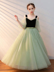 Tween Girl Off-Shoulder Princess Dress - Wedding, Party, Bridesmaid, Colorblock, High Waist