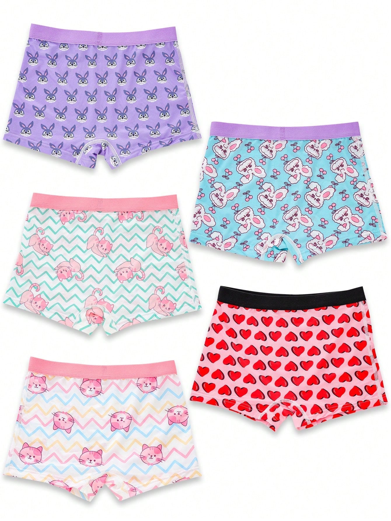 5pcs Printed Boxer Shorts for Tween Girls - Random Print, Short Length, Stretch Fabric