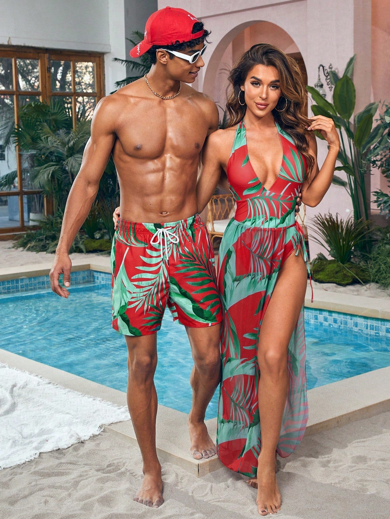 Tropical Printed Beach Shorts for Women & Men - Backless, Non-Stretch, All Over Print