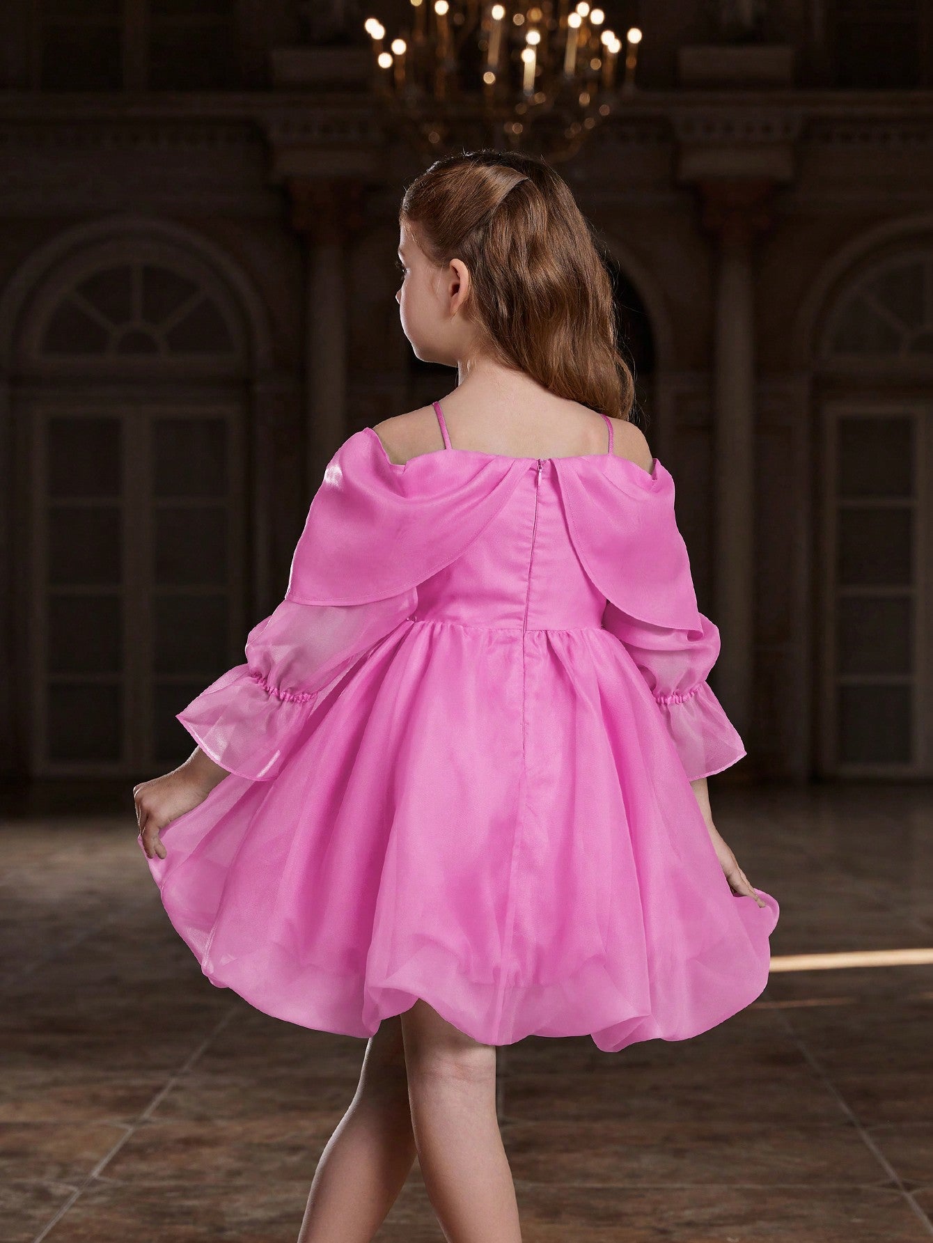 Tween Girl Off-Shoulder Organza Party Dress with Large Bow - Fit and Flare, Knee Length