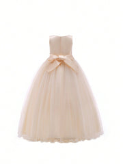 Tween Girl Floral Sleeveless Ball Gown Dress with Puffy Skirt and Beaded Embellishments