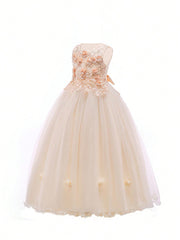 Tween Girl Floral Sleeveless Ball Gown Dress with Puffy Skirt and Beaded Embellishments