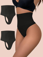 2pcs High Waist Tummy Control Thong Shapewear with Steel Bone Support