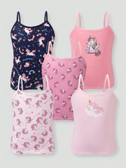 Unicorn Print Tween Girl Camisole Tank Tops - 5pcs Set, Sleeveless, Medium Stretch