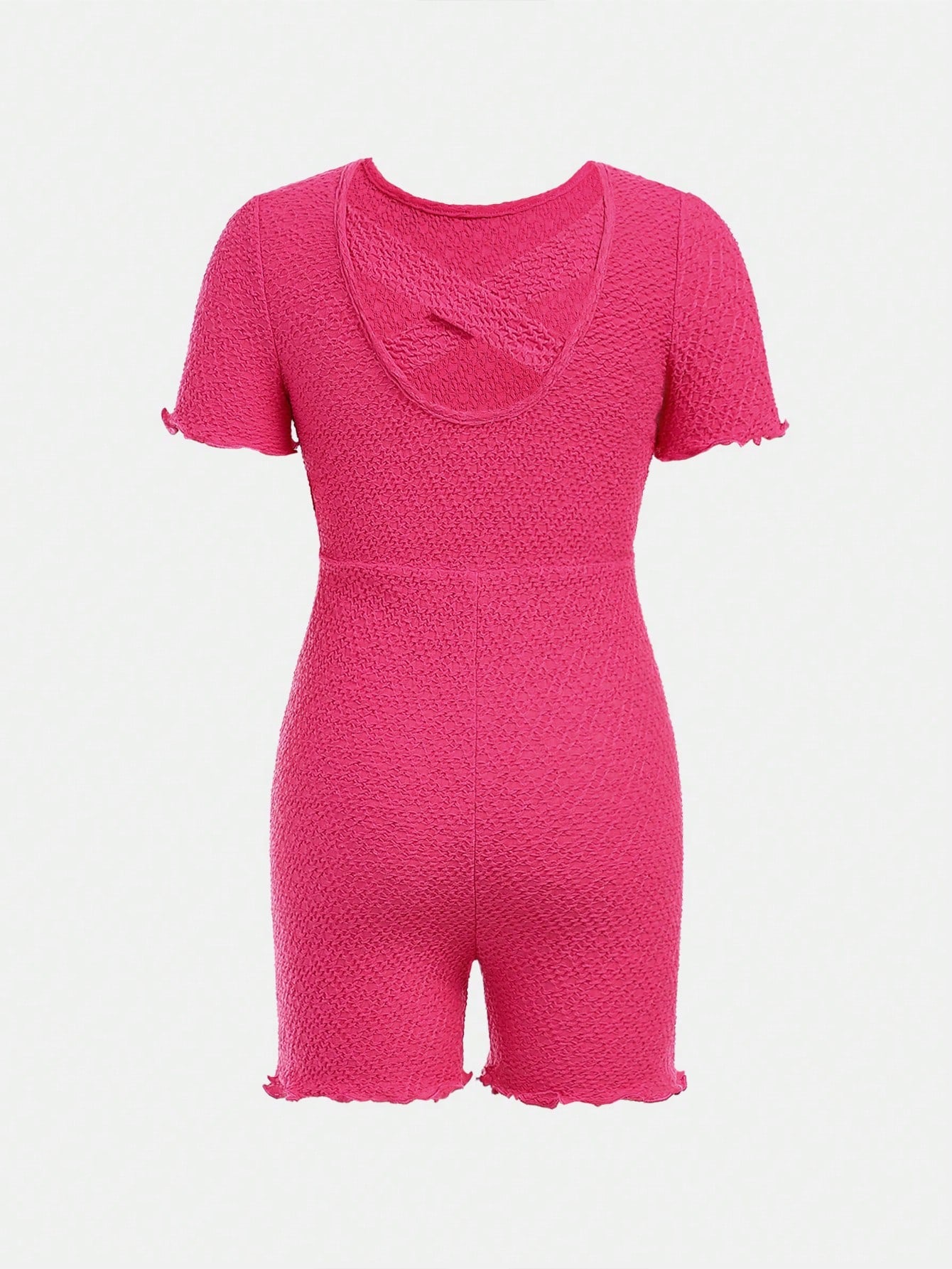 Tween Girls' Sporty Knitted Romper - Short Sleeve, Scoop Neck, Lettuce Trim, Spring/Summer