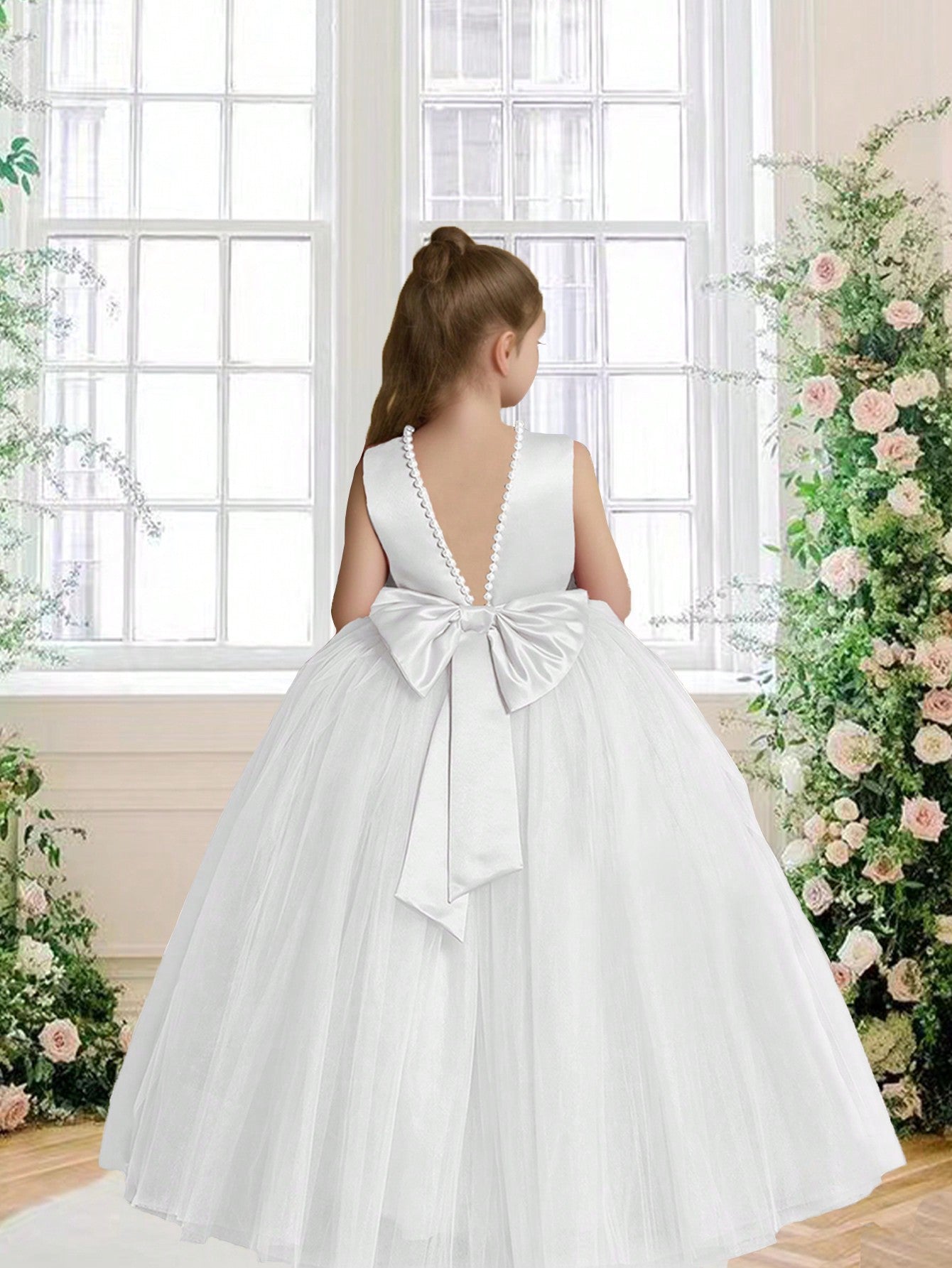 Elegant Tween Girl Backless Princess Dress with Bowknot - Ideal for Parties & Weddings