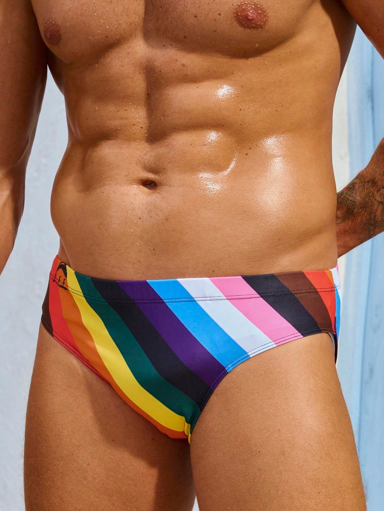 Men's High Stretch Striped Swim Trunks - Short Length, Quick-Dry, Machine Washable