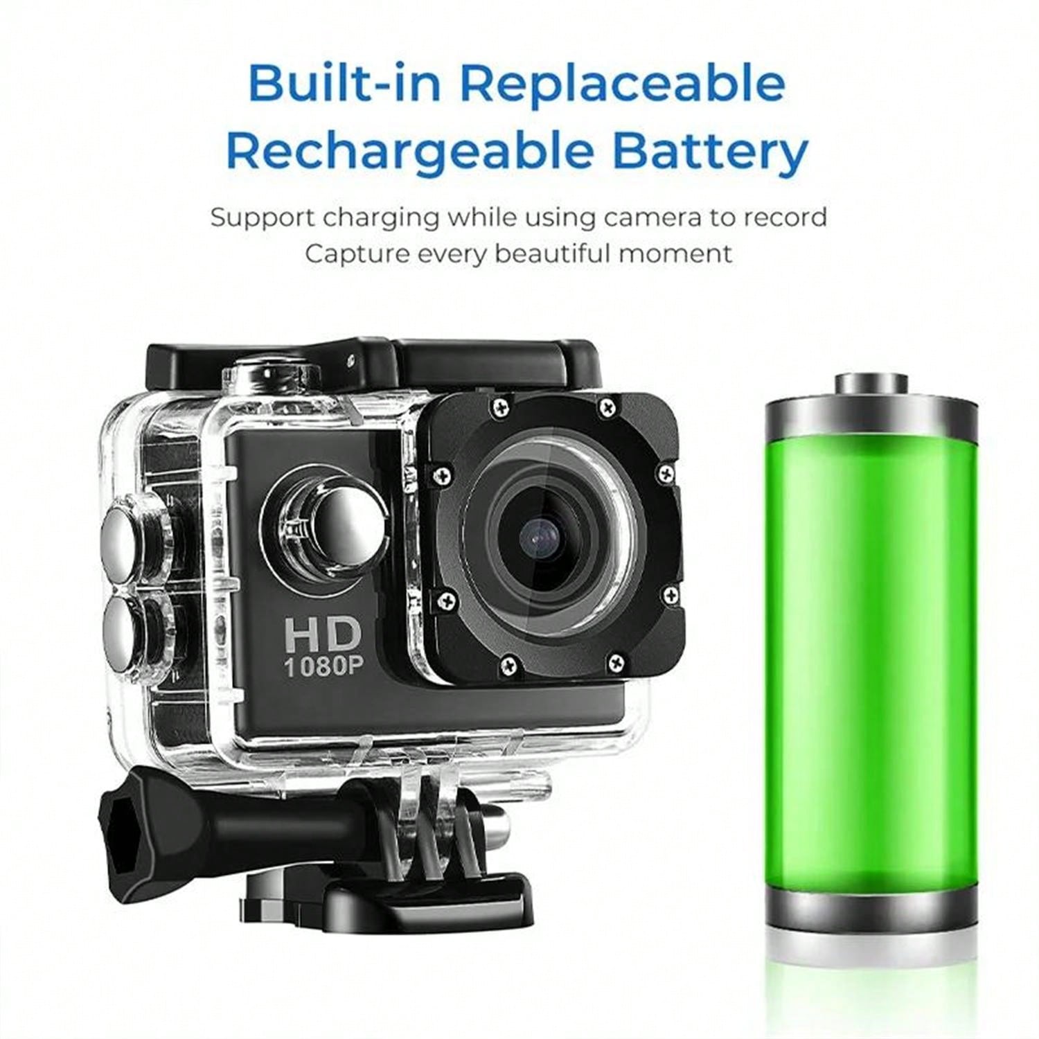 HD Mini Action Camera - 2.0" Screen, 30m Waterproof, Sports & Underwater Recording