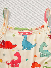 Cute Dinosaur Print Pajamas Set for Tween Girls - Ruffle Hem, Flame Retardant, Summer Casual