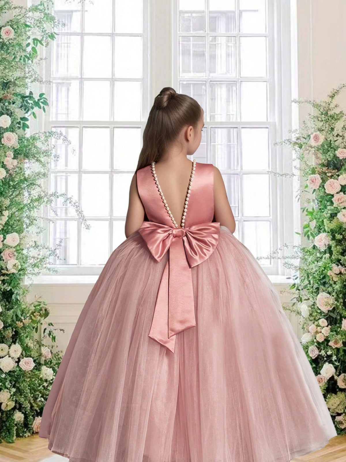 Elegant Tween Girl Backless Princess Dress with Bowknot - Ideal for Parties & Weddings