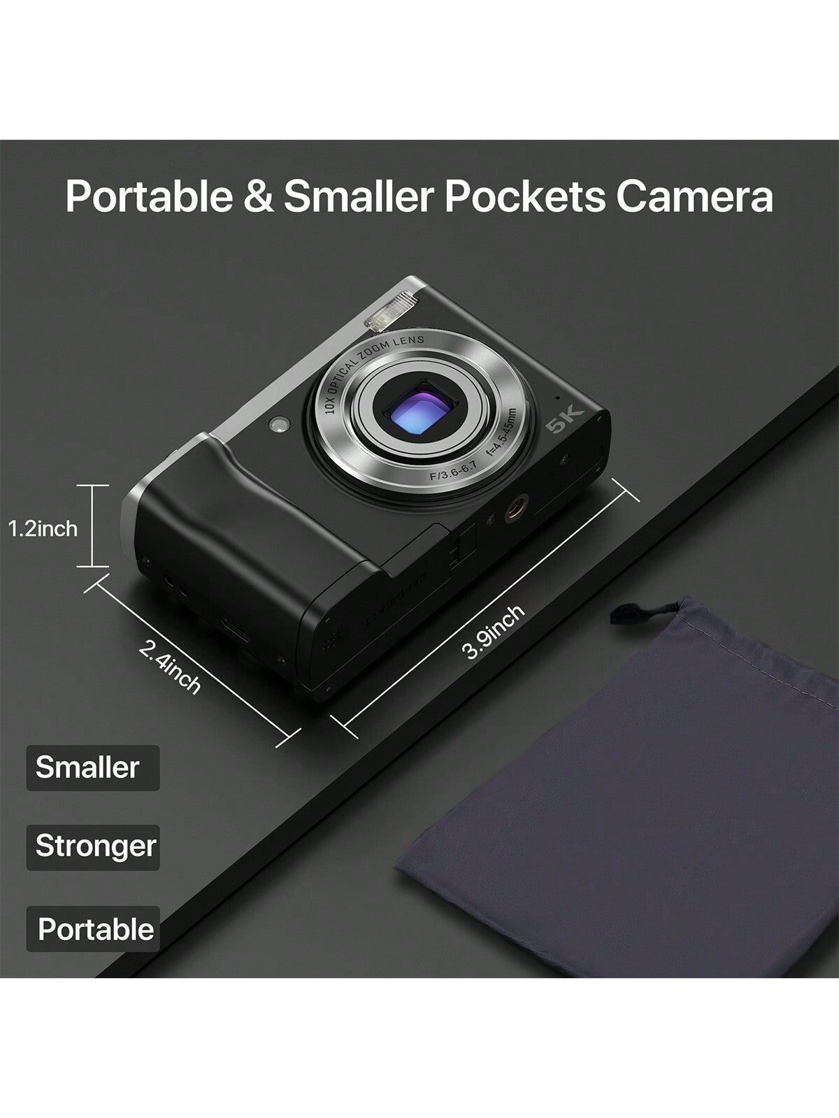 5K Digital Camera 5600 Megapixel, Auto-Focus, 10x Optical Zoom, Vlogging, IPS HD Display, 64GB SD Card