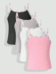 Tween Girl Sleeveless Tank Top & Briefs Set - Contrast Binding, Medium Stretch, Knitted Fabric