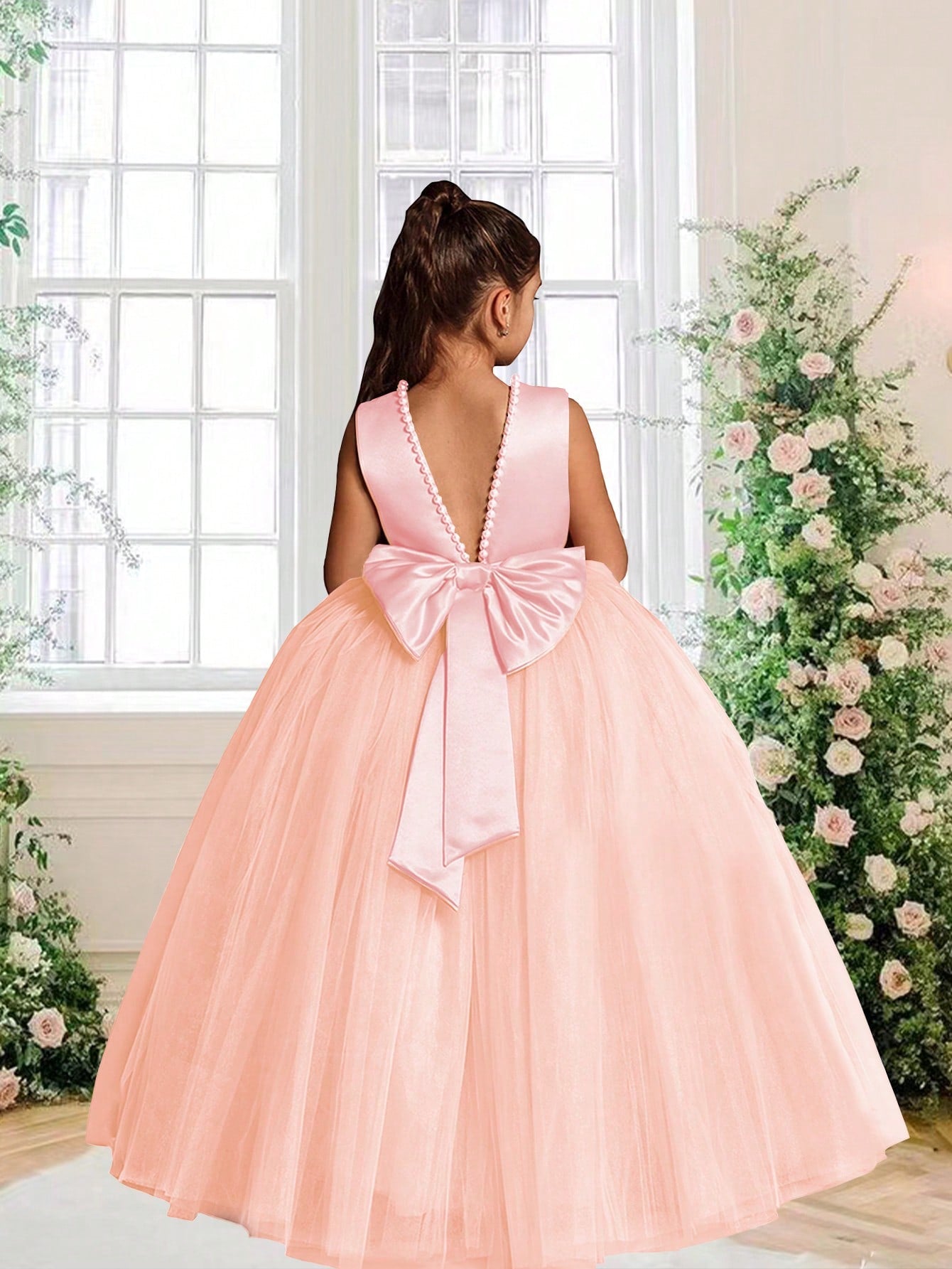 Elegant Tween Girl Backless Princess Dress with Bowknot - Ideal for Parties & Weddings