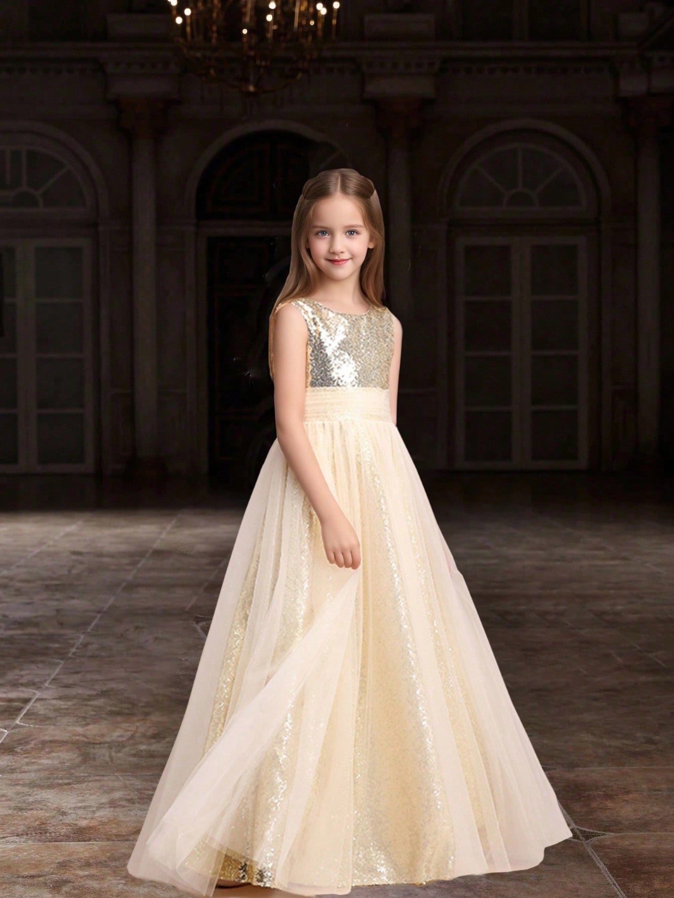 Tween Girl Sequin Tulle Sleeveless Formal Dress - Wedding, Birthday, Party Gown