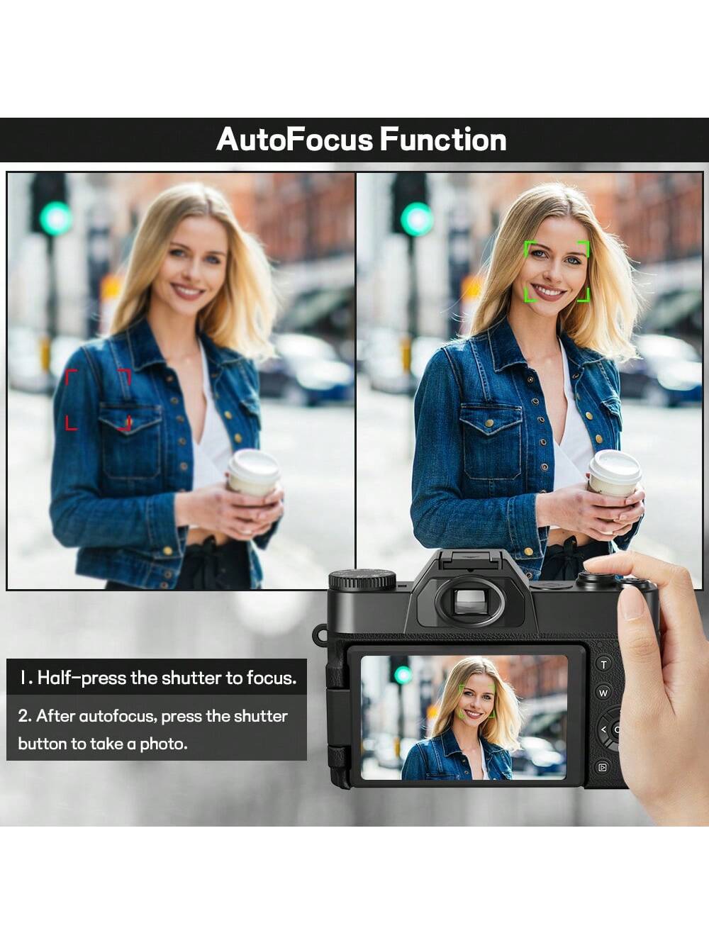 4K 56MP Vlogging Camera for Beginners with 3.0" Flip Screen, 16X Zoom, Auto Focus, 32GB Card