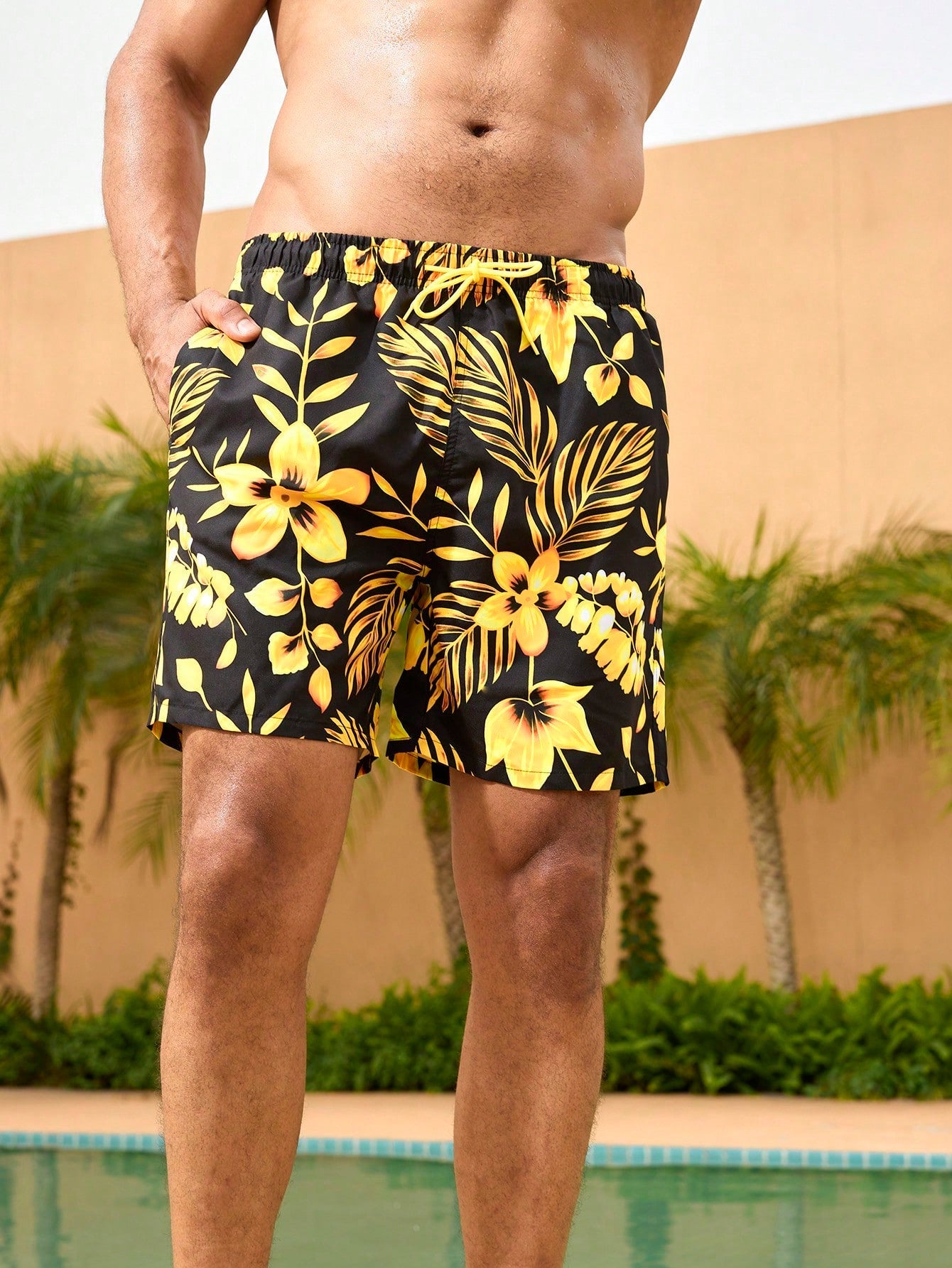 Men's Plus Size Floral Bermuda Shorts - Loose Fit, Pockets, 100% Polyester