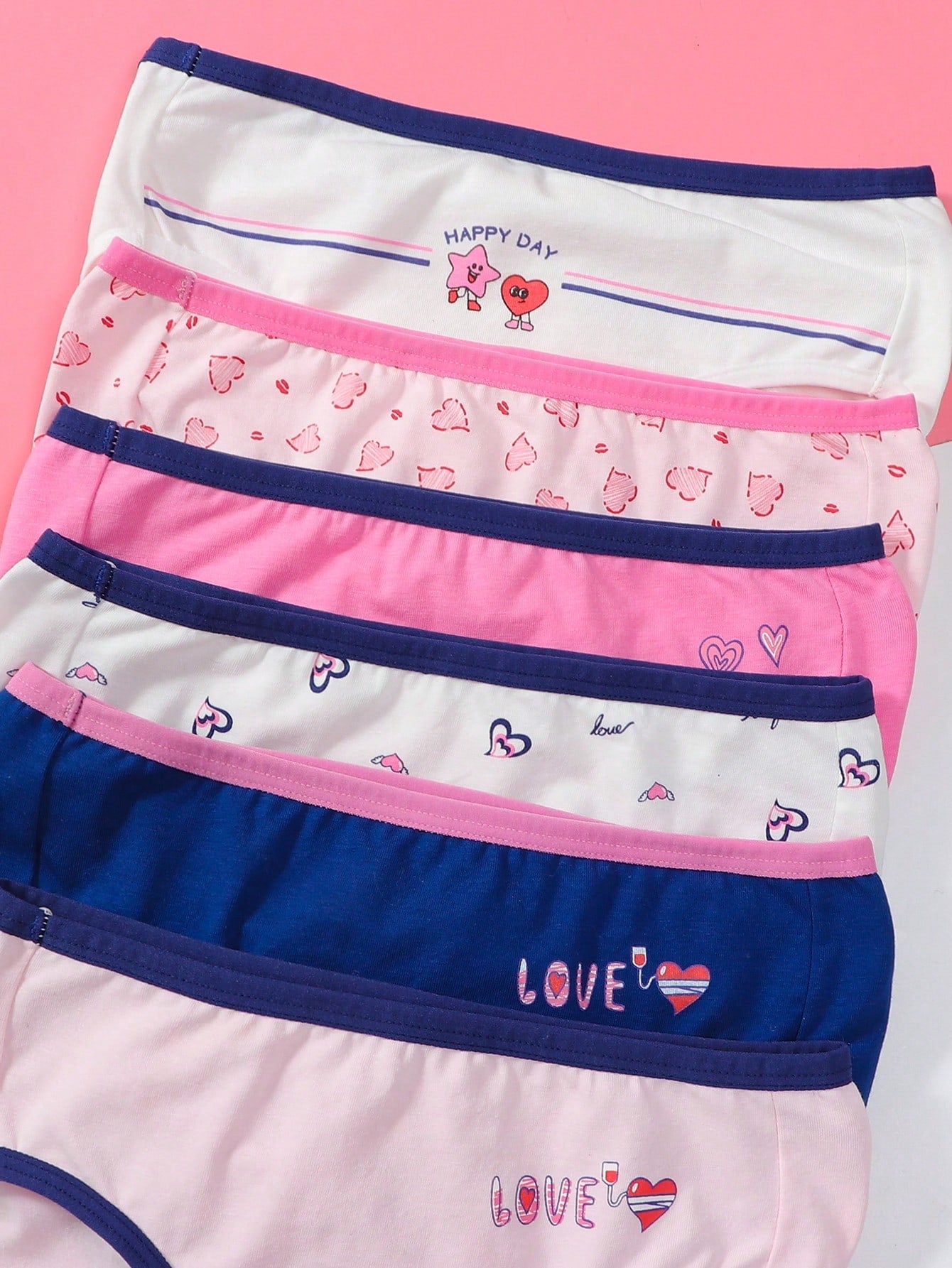 Tween Girl 6-Pack Triangle Panties - Heart Print, Color-Blocking, Contrast Binding, Stretch Fabric