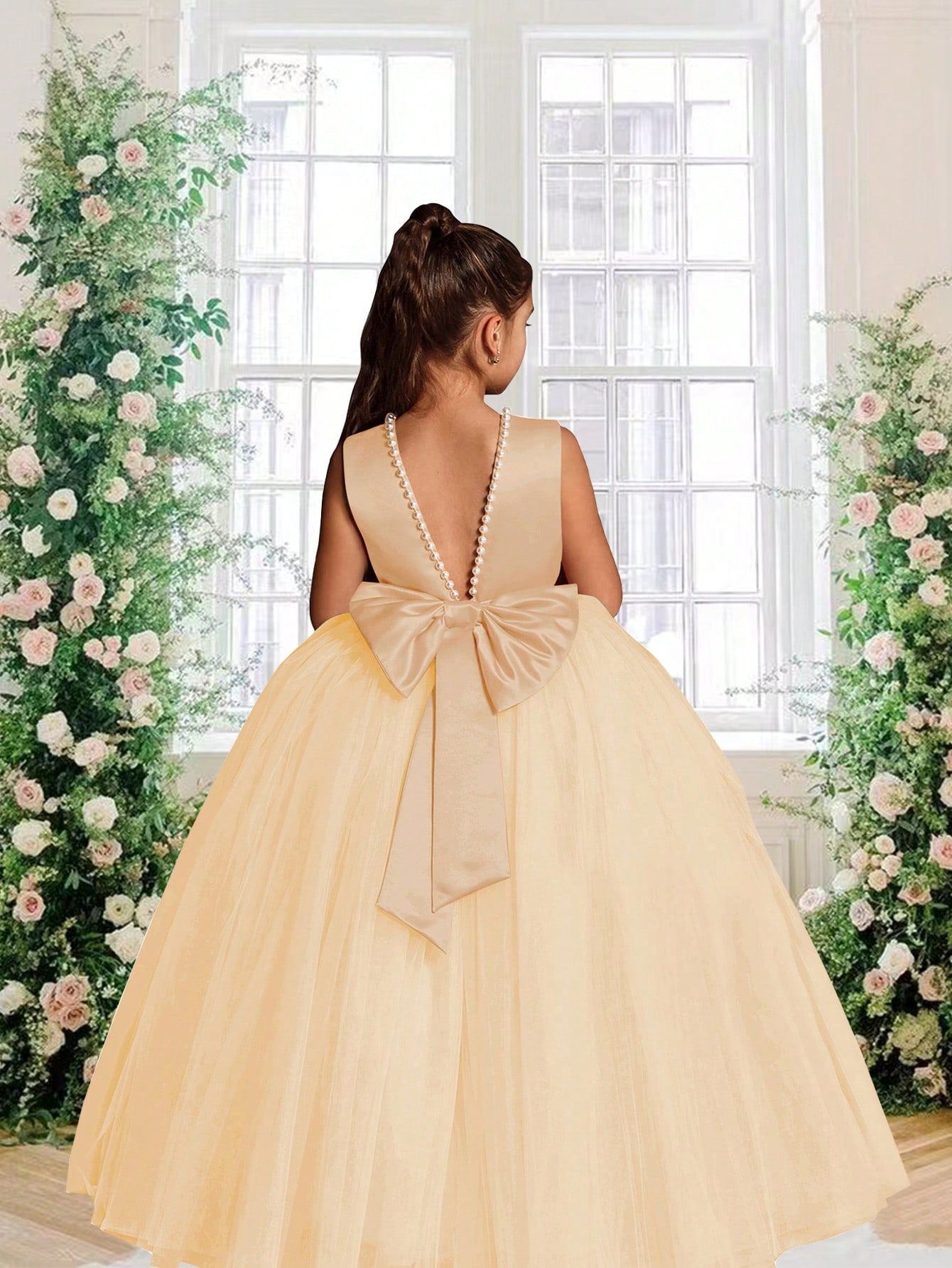 Elegant Tween Girl Backless Princess Dress with Bowknot - Ideal for Parties & Weddings