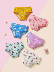 Tween Girls' 6-Pack Cartoon Animal Patterned Breathable Antibacterial Triangle Panties