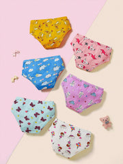 Tween Girls' 6-Pack Cartoon Animal Patterned Breathable Antibacterial Triangle Panties