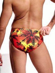 Men's Palm Tree Print Swim Trunks - High Stretch, Short Length, Vacation Ready