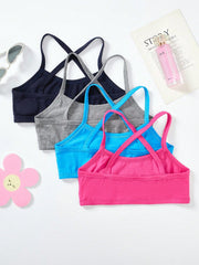 Tween Girl 4pcs Sporty Racerback Sports Bra Set - Breathable, Criss Cross, Slight Stretch