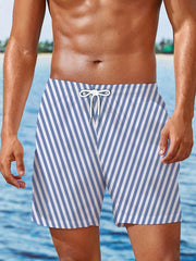 Men's Striped Beach Shorts - Casual, Regular Fit, Knitted, with Pockets