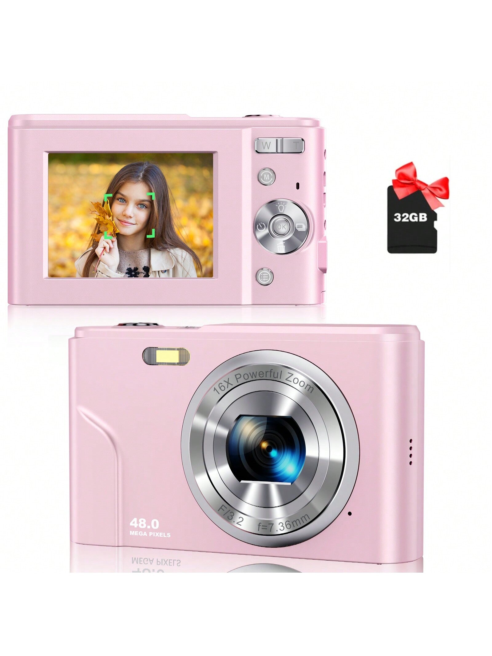 Auto Focus Digital Camera, FHD 1080P/48MP, 32GB Card, 16X Zoom, Portable for Beginners