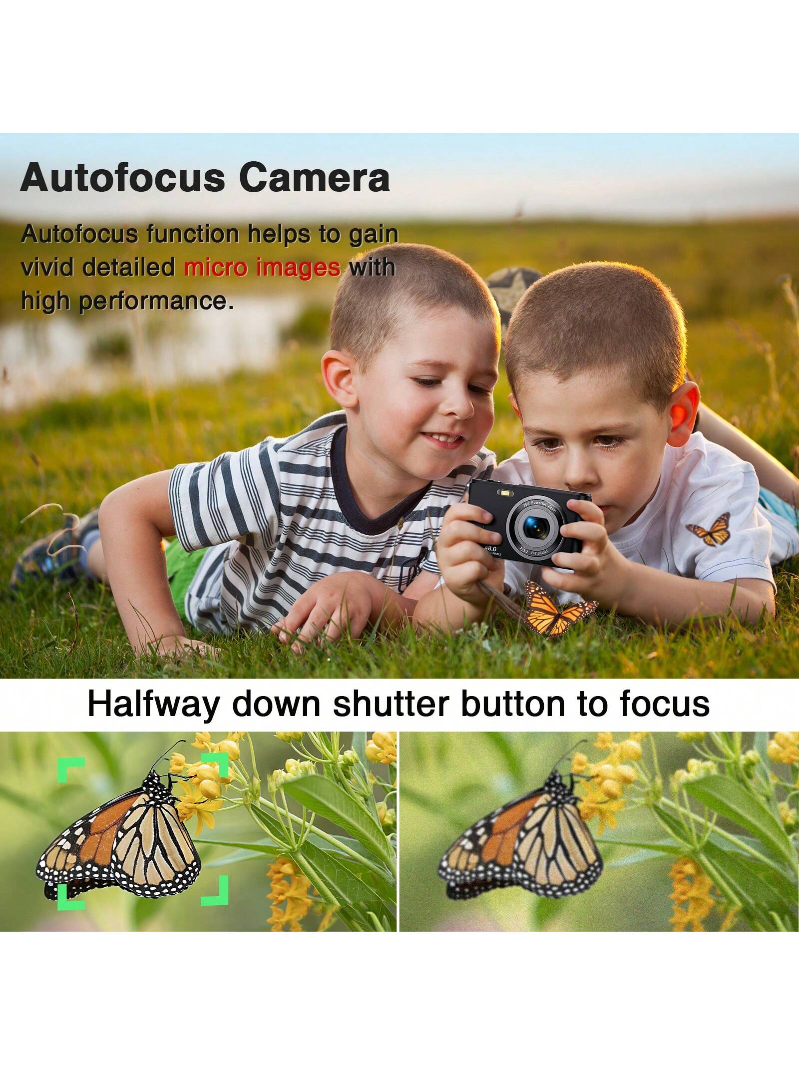 Auto Focus Digital Camera, FHD 1080P/48MP, 32GB Card, 16X Zoom, Portable for Beginners