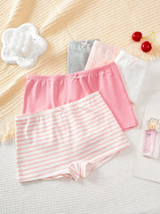 Tween Girl 5pcs Striped Knitted Shorts with 3D Bow - Comfortable & Breathable Briefs