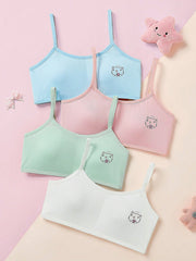 Tween Girl Wireless Tank Top Bra Set (4pcs) - Cute Animal Pattern, Comfortable, Machine Washable