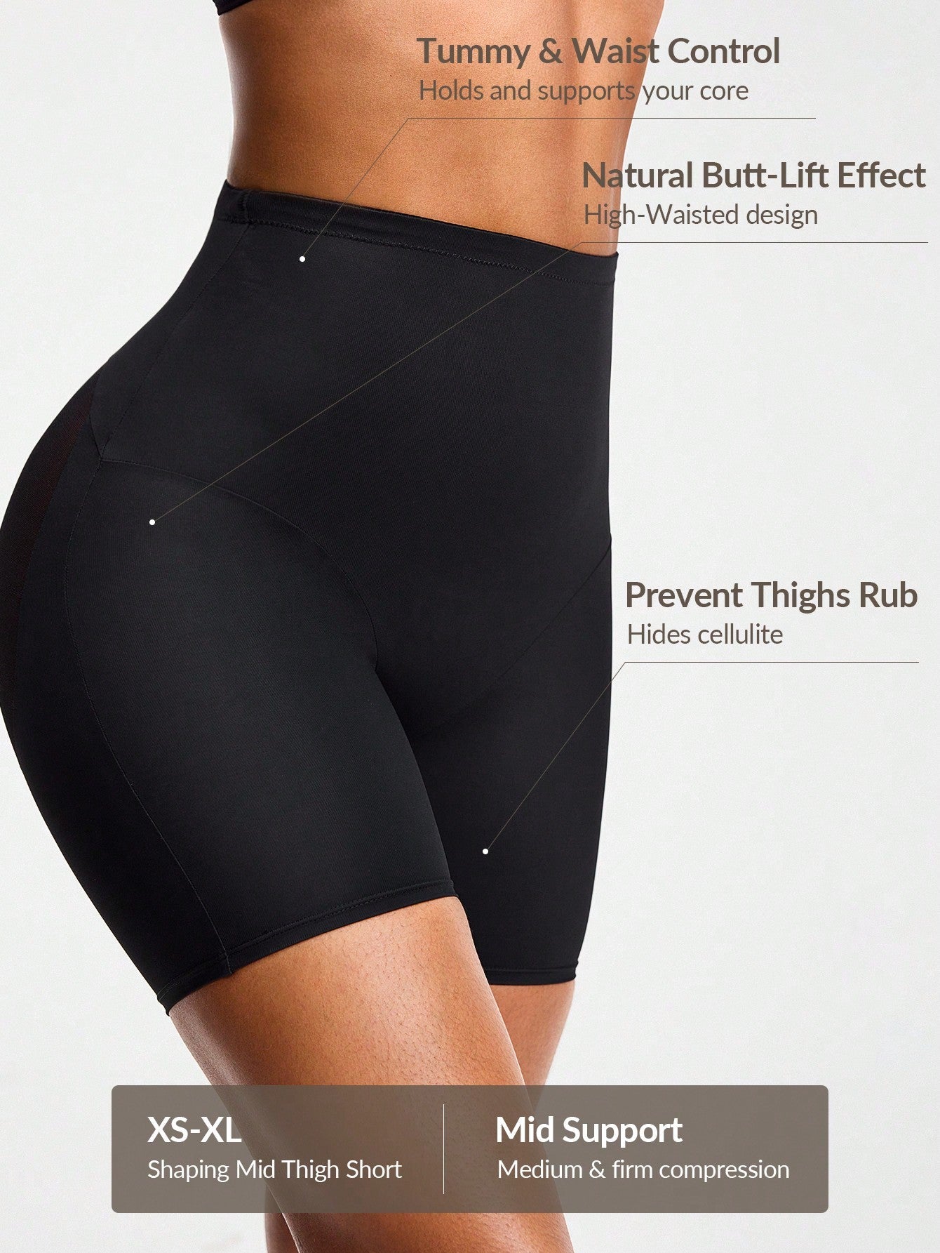 High Waisted Mid Thigh Shapewear Shorts - Tummy, Waist & Butt Control