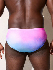 Men's Plus Size Tie Dye Swim Briefs - Low Waist, High Stretch, Summer Beachwear