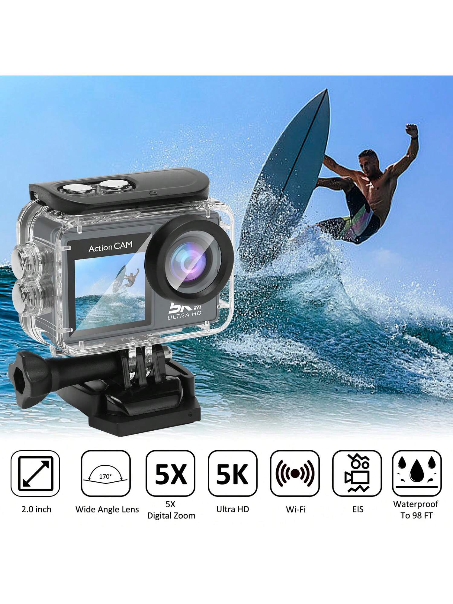 2PCS 5k Sports Camera HD Dual Color EIS Anti-Shake Wifi Outdoor Shooting Camera