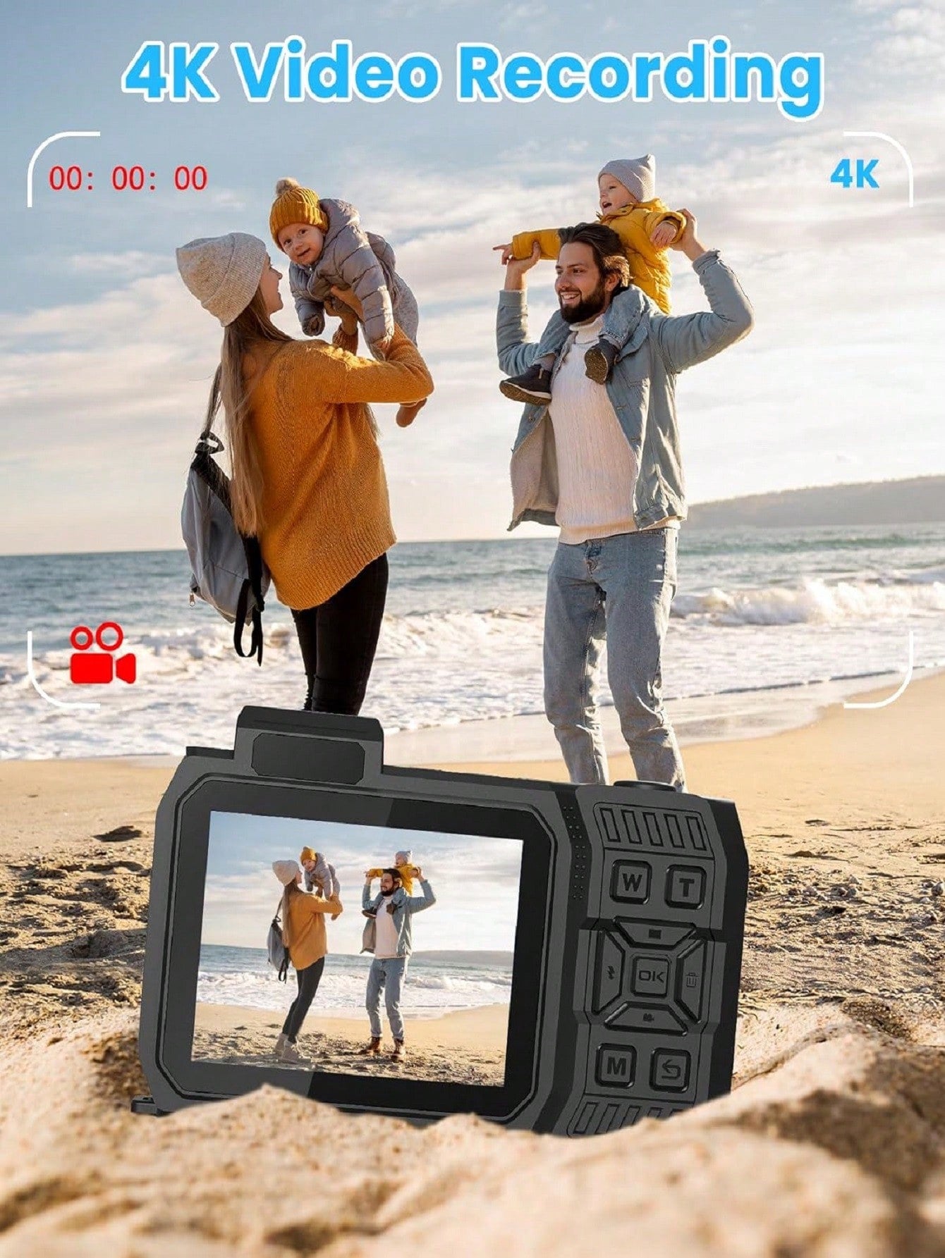 4K 33FT Waterproof Digital Camera, 65MP Autofocus Dual-Screen, 64GB Card, Type-C