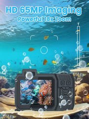 4K 33FT Waterproof Digital Camera, 65MP Autofocus Dual-Screen, 64GB Card, Type-C