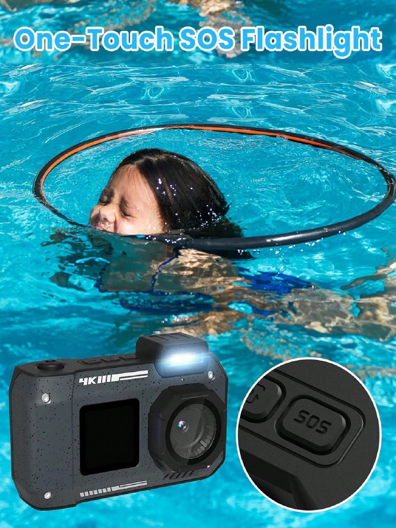 4K 33FT Waterproof Digital Camera, 65MP Autofocus Dual-Screen, 64GB Card, Type-C