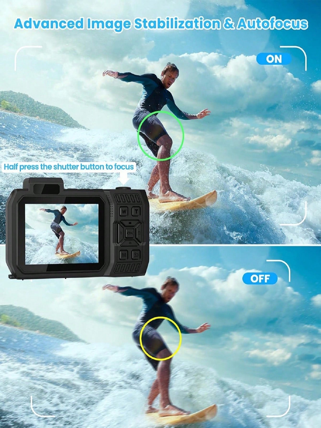 4K 33FT Waterproof Digital Camera, 65MP Autofocus Dual-Screen, 64GB Card, Type-C