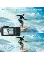 33FT 4K Waterproof Underwater Camera, 65MP Dual-Screen Selfie, Rugged Dustproof Shockproof, 64GB Card Included