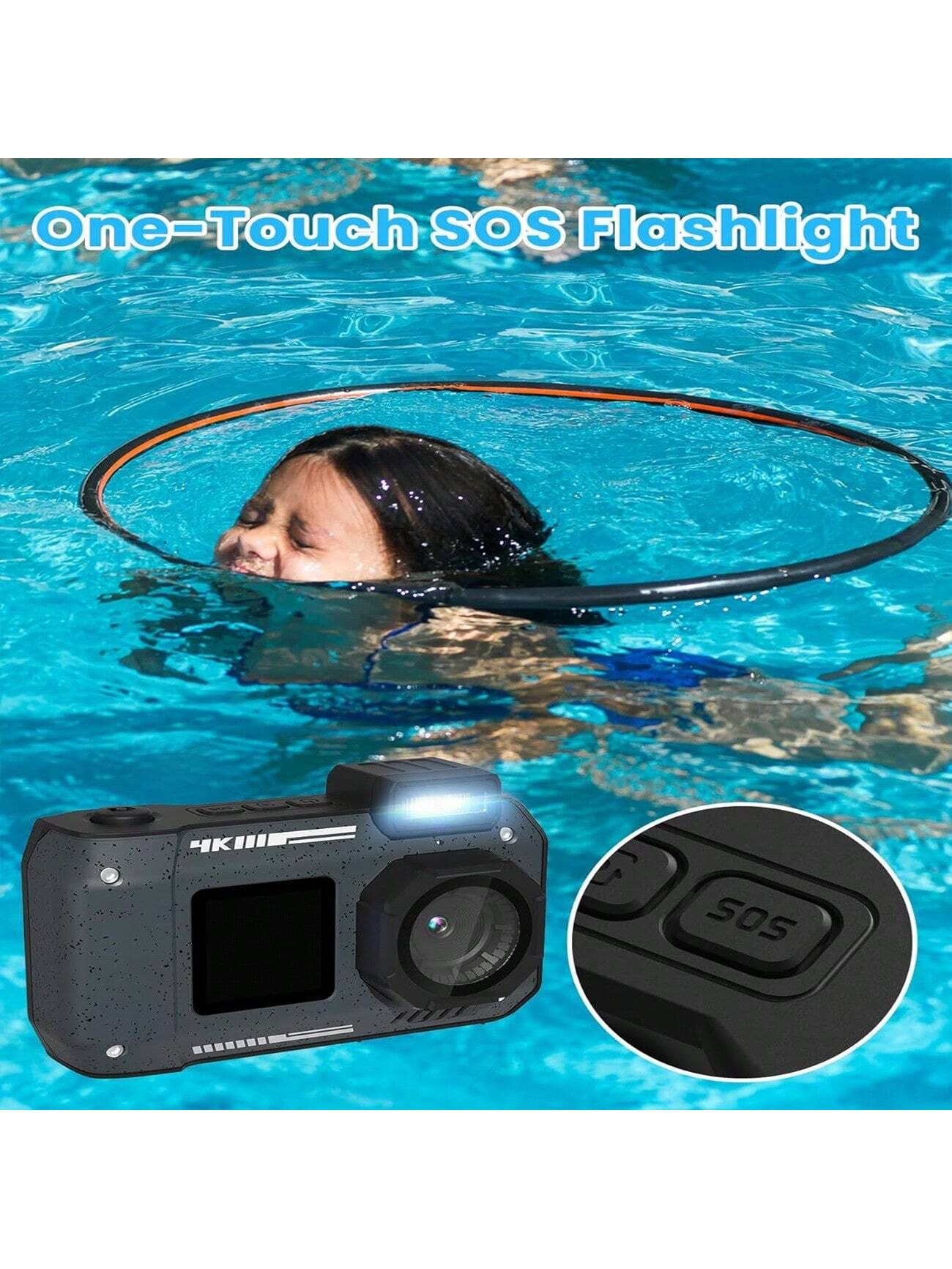 33FT 4K Waterproof Underwater Camera, 65MP Dual-Screen Selfie, Rugged Dustproof Shockproof, 64GB Card Included