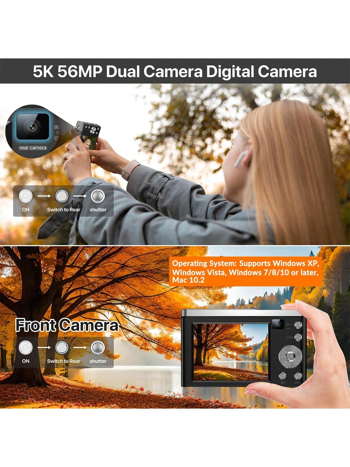 5K Digital Camera 5600 Megapixel, Auto-Focus, 10x Optical Zoom, Vlogging, IPS HD Display, 64GB SD Card