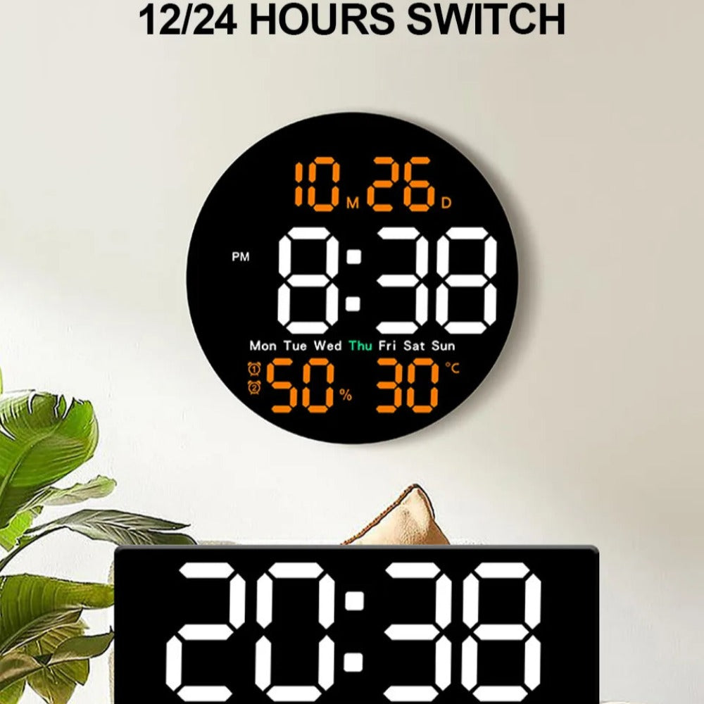 10-Inch LED Digital Wall Clock with Remote, Auto Dimming, Alarm, Temperature, Humidity, Date, Week Display for Home, Office