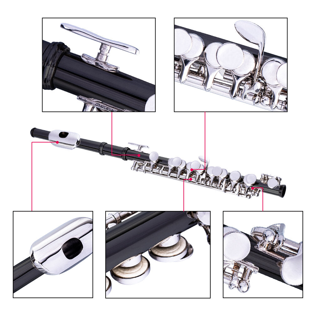 Excellent Nickel Plated C Key Piccolo W/ Case Cleaning Rod And Cloth And Gloves Cupronickel Piccolo Set